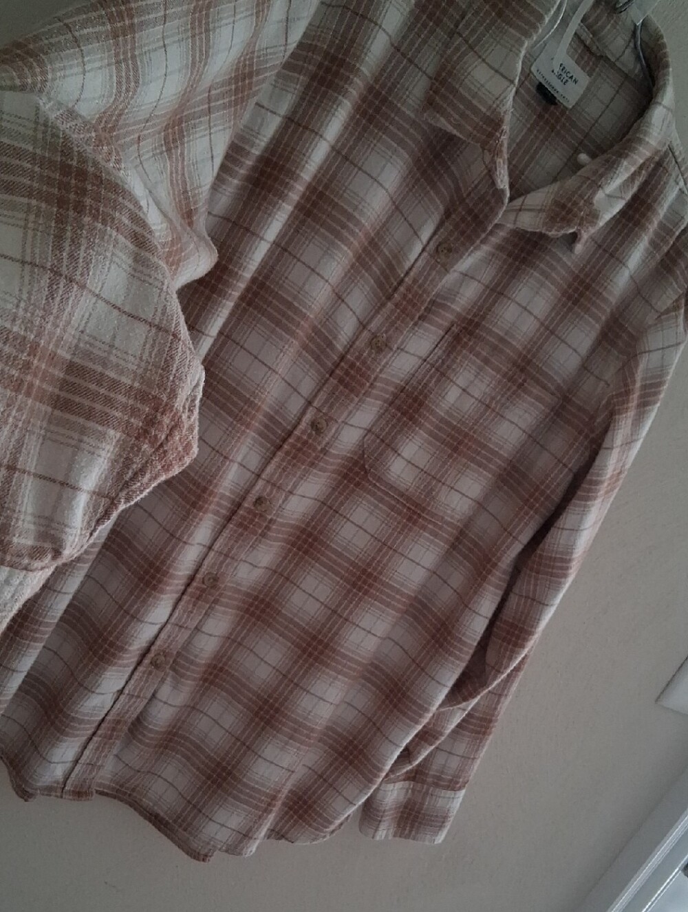 American Eagle Outfitters Tan & White Plaid Button-Down Shirt